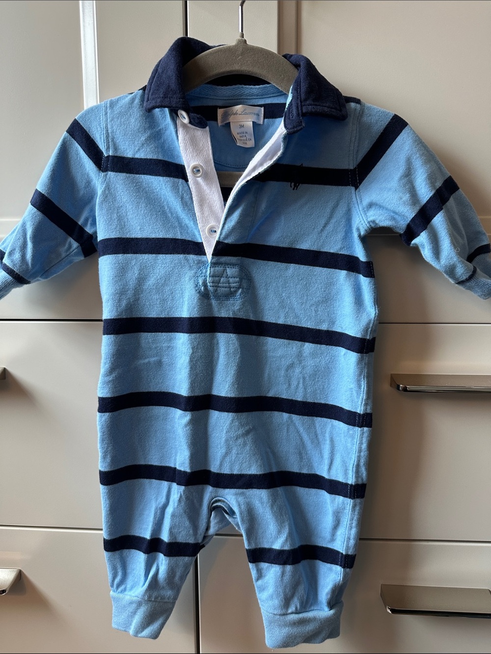 Ralph Lauren Classic Blue Striped Baby One-Piece Romper
